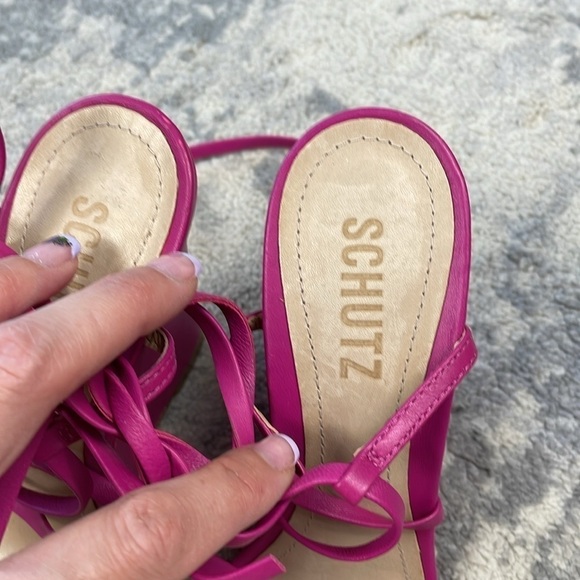 New Schutz Deonne Casual Nappa Leather Sandal Fuchsia Pink Wedge Wrap Sz 7 - Picture 10 of 14